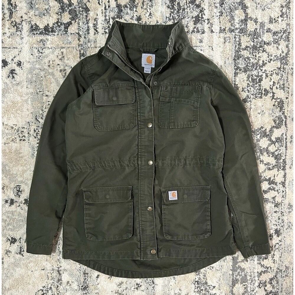Carhartt Smithville Army Green Full Zip Utility Jacket Pockets Women’s Small